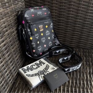💰SOLD💰MCM Visetos Black Spectrum Diamond Monogram Camera Tech Crossbody Bag